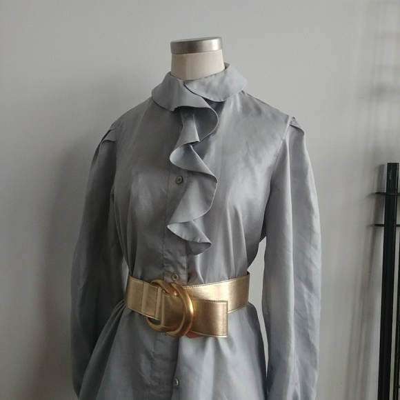 Silver ruffled vintage blouse size 10 - Picture 2 of 7